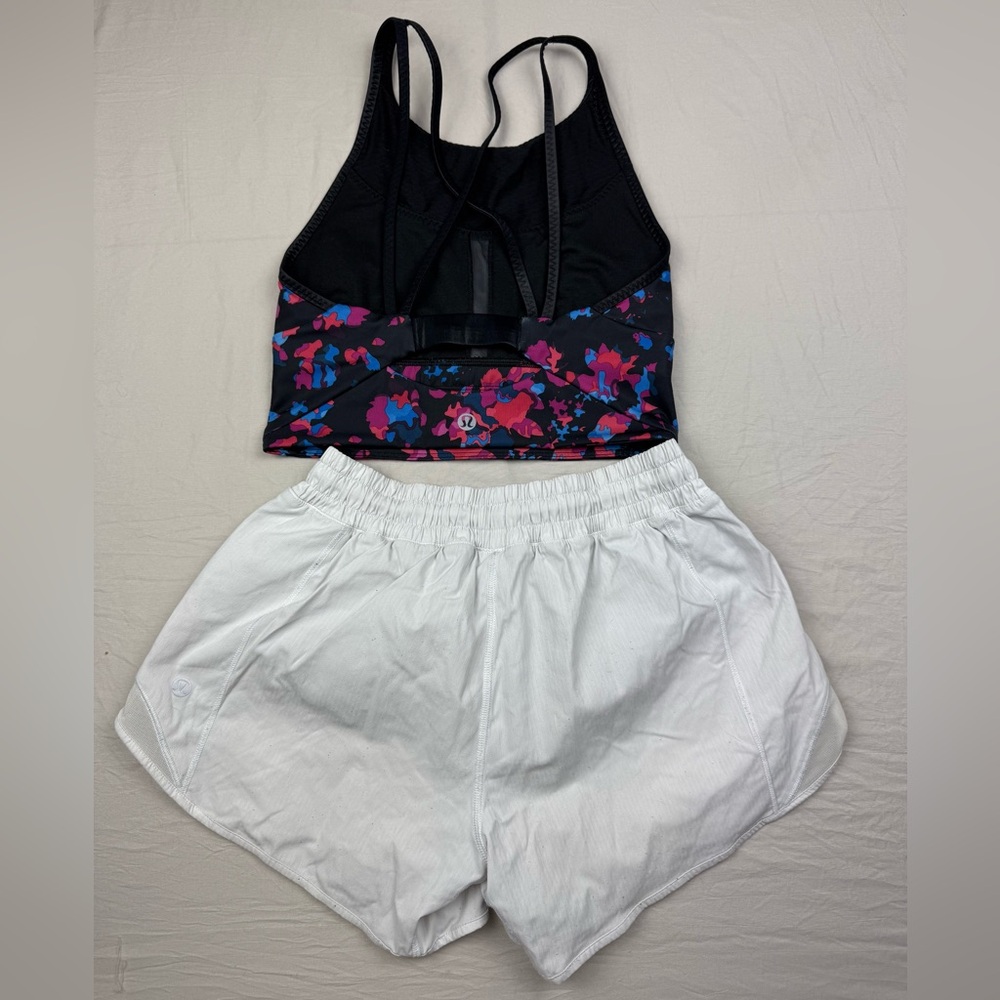 Lululemon Floral Sports Bra and White Shorts Set 4